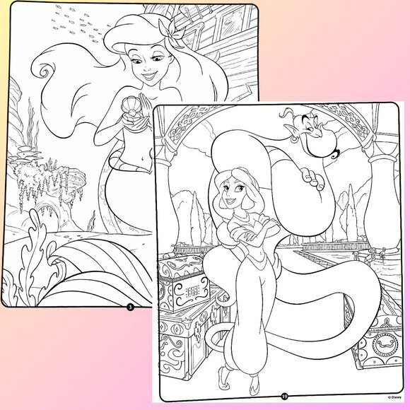 2 Disney Princess Coloring Pages w/ Stickers, Markers, Christmas Gift for Girls - Picture 3 of 5